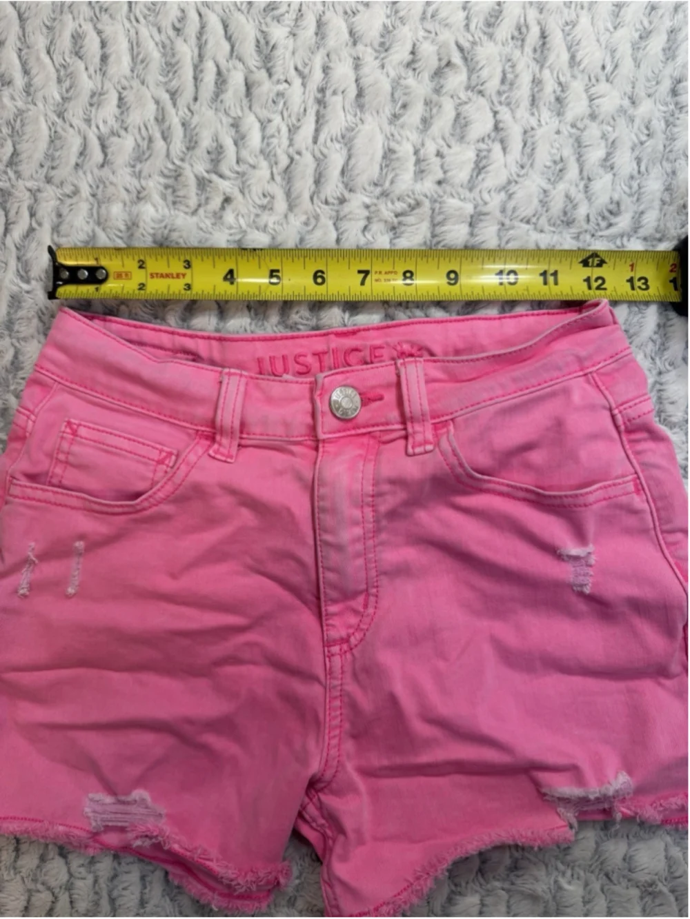Justice Girls Size 14 Pink Denim Mini Mom Cut-Off Shorts Distressed Pockets